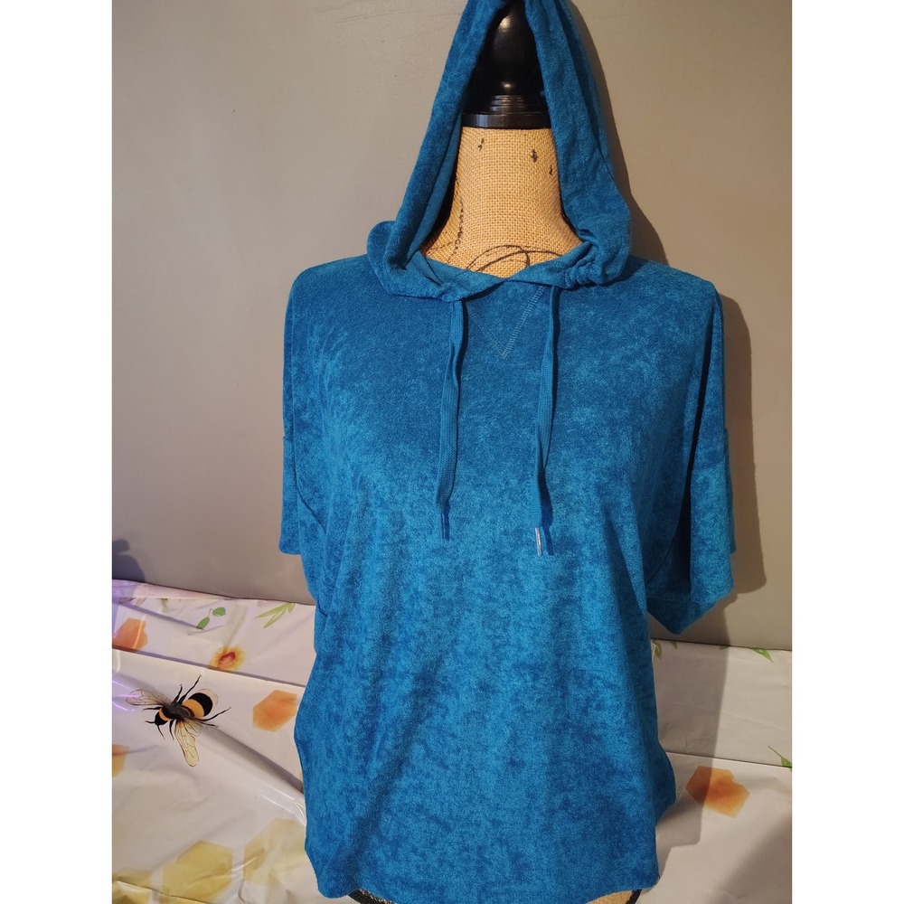 Secret Treasures Blue Terry Cloth Hoodie Short Sleeve Sleep Top Medium 8-10 NWT